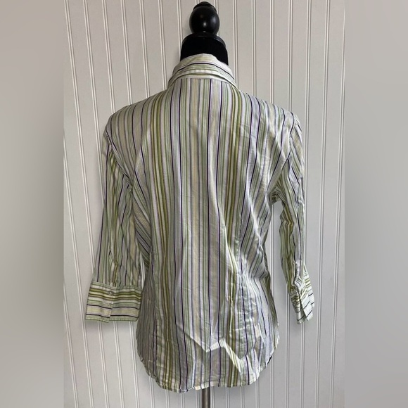 Chicos Size 1 Button Down Striped Blouse Womens Size Medium Purple White Green - Picture 13 of 13